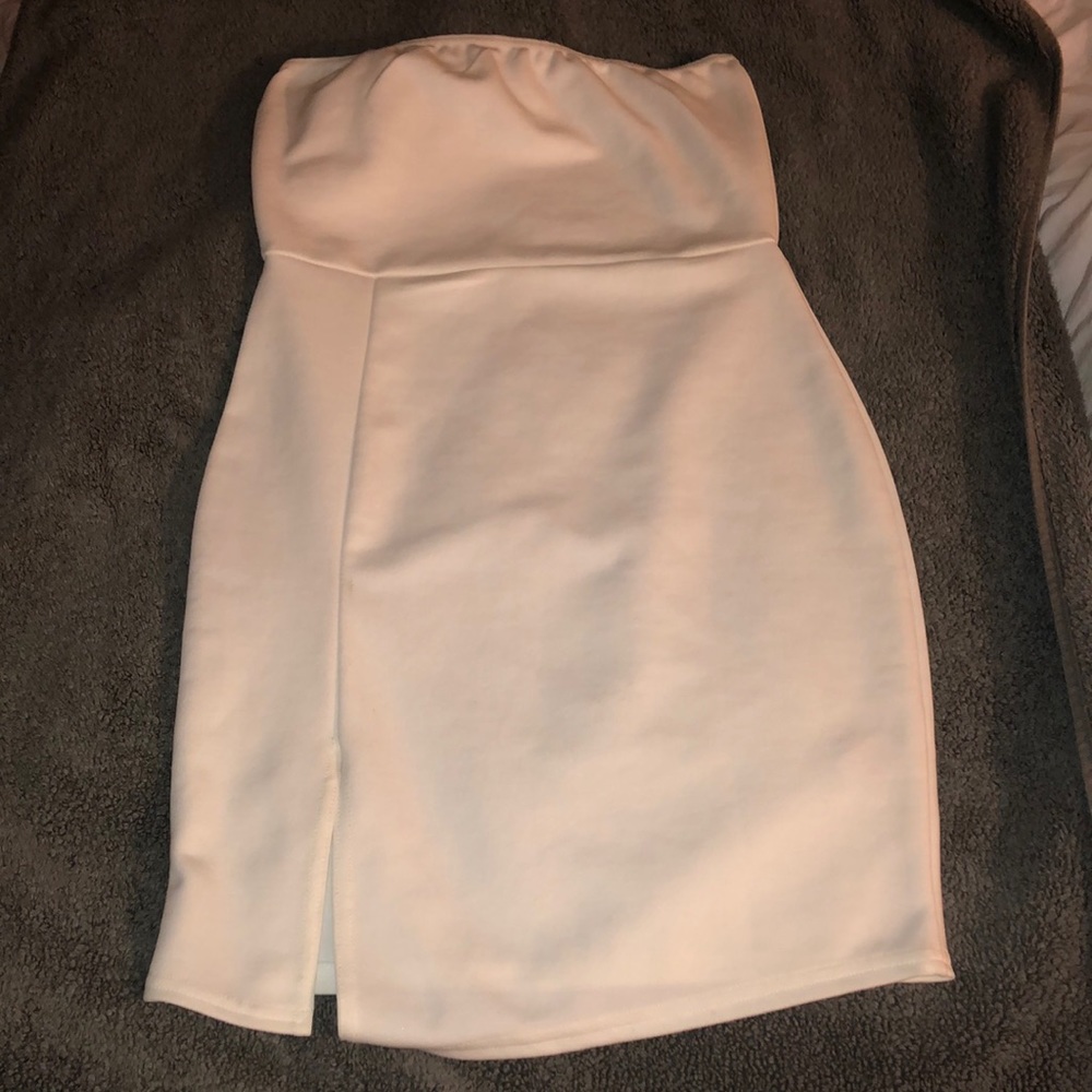 White mini dress with slit